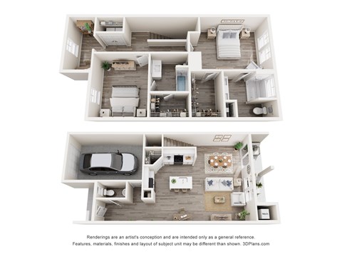 Floor plan for 2 beds, 2.5 baths, 1564 sqft
